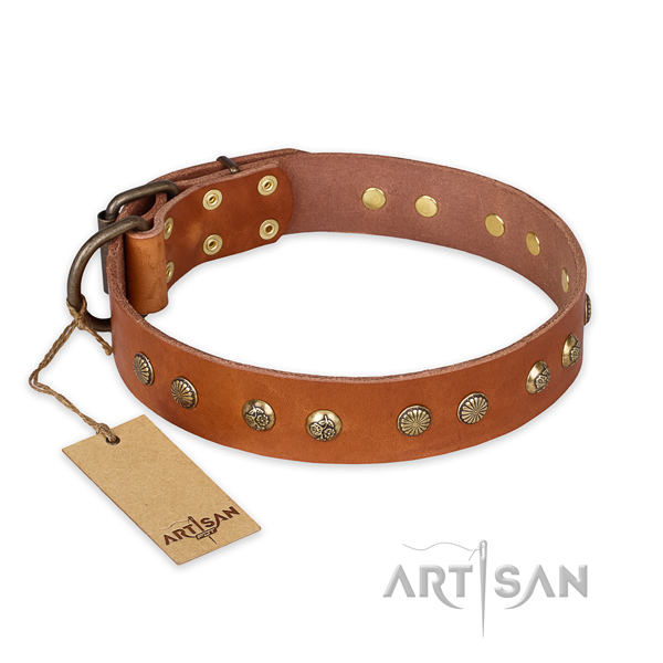 Handcrafted full grain genuine leather dog collar with durable fittings