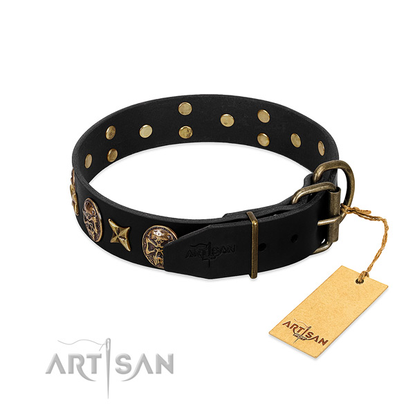 Strong fittings on full grain leather dog collar for your pet