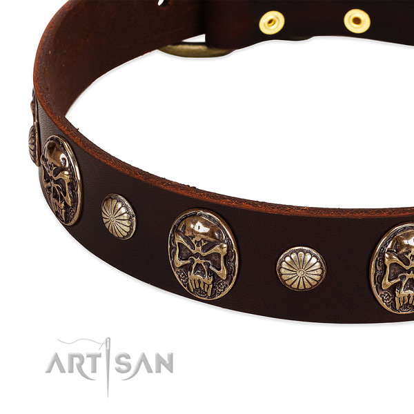 Genuine leather dog collar with decorations for daily use