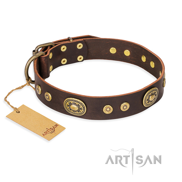 Full grain leather dog collar made of flexible material with strong traditional buckle