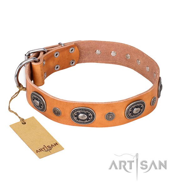 High quality natural genuine leather collar handcrafted for your dog