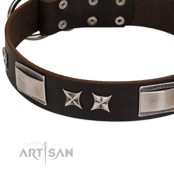 Easy adjustable collar of full grain genuine leather for your stylish four-legged friend