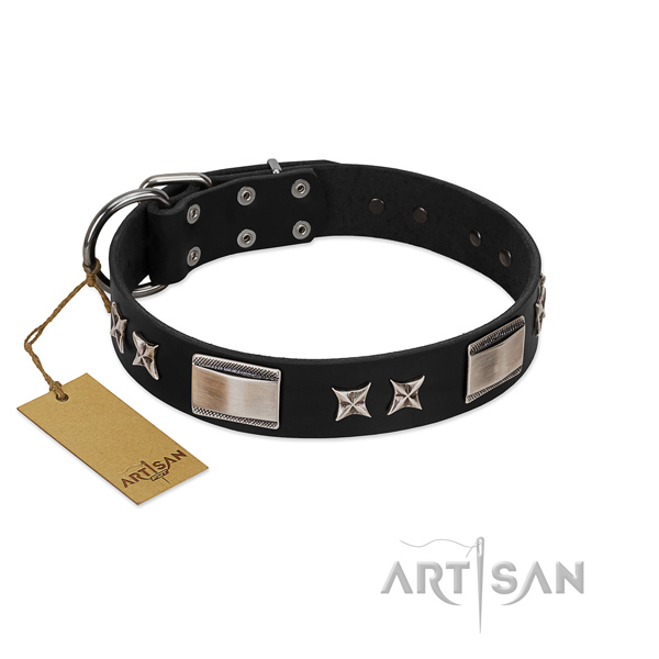 Convenient dog collar of full grain leather