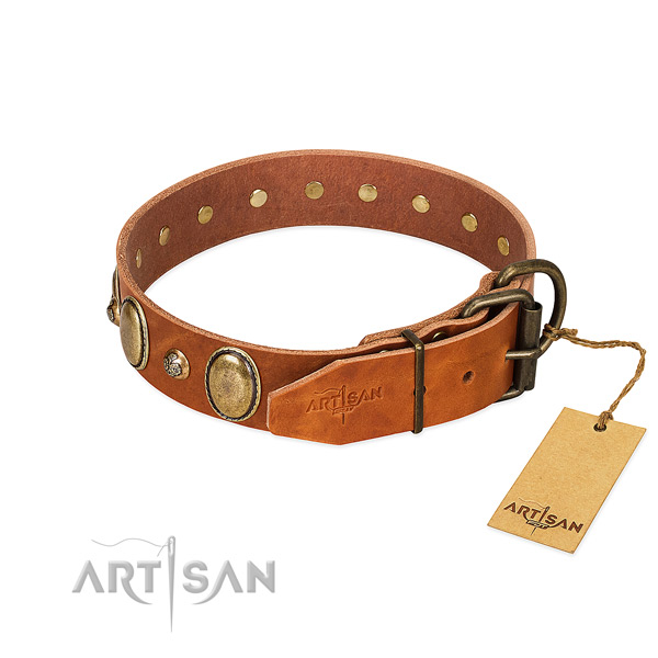Handy use full grain natural leather dog collar
