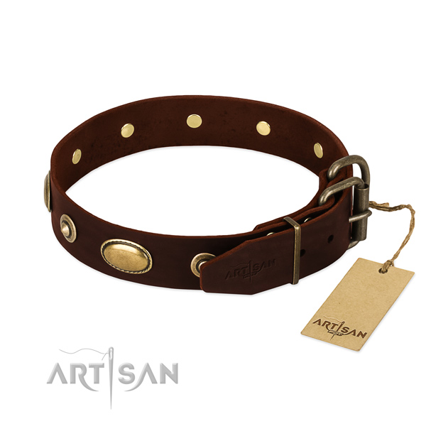 Durable adornments on genuine leather dog collar for your pet