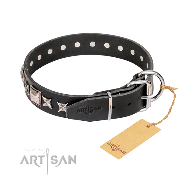 Fine quality adorned dog collar of full grain leather