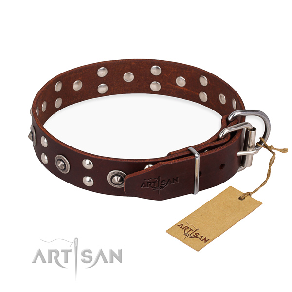 Rust resistant D-ring on genuine leather collar for your stylish doggie