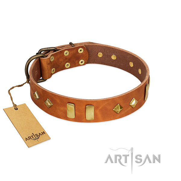 Comfortable wearing reliable genuine leather dog collar with decorations