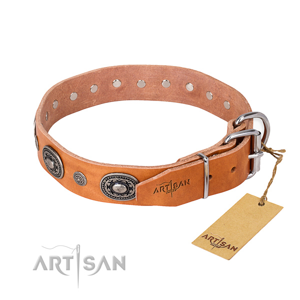 Gentle to touch genuine leather dog collar made for everyday use