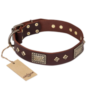"Loving Owner" FDT Artisan Decorated Leather dog Collar with Plates and Studs "Loving Owner" FDT Artisan Decorated Leather dog Collar with Plates and Studs