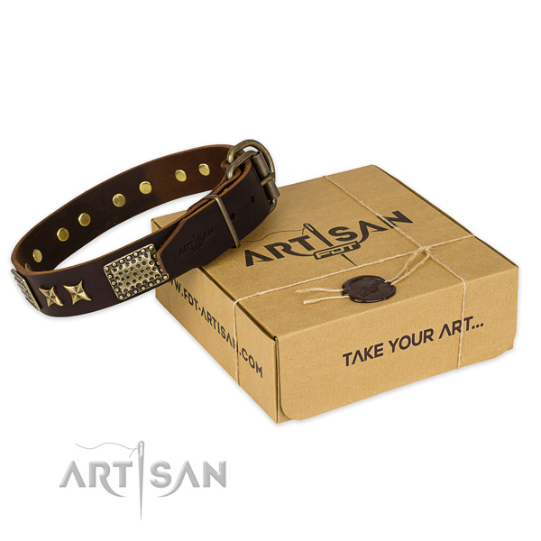 Corrosion resistant D-ring on genuine leather collar for your attractive four-legged friend