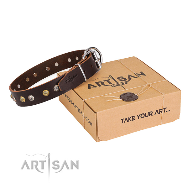 Flexible full grain natural leather dog collar handcrafted for comfortable wearing