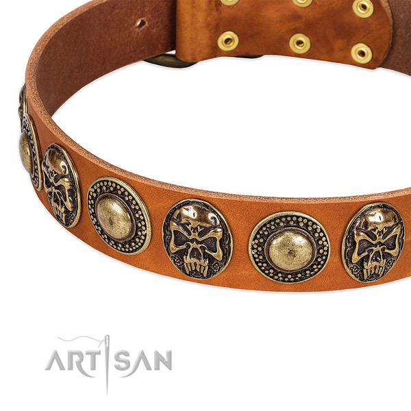 Strong hardware on genuine leather dog collar for your doggie