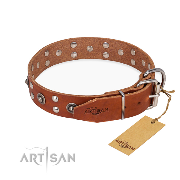 Rust resistant buckle on full grain genuine leather collar for your lovely doggie