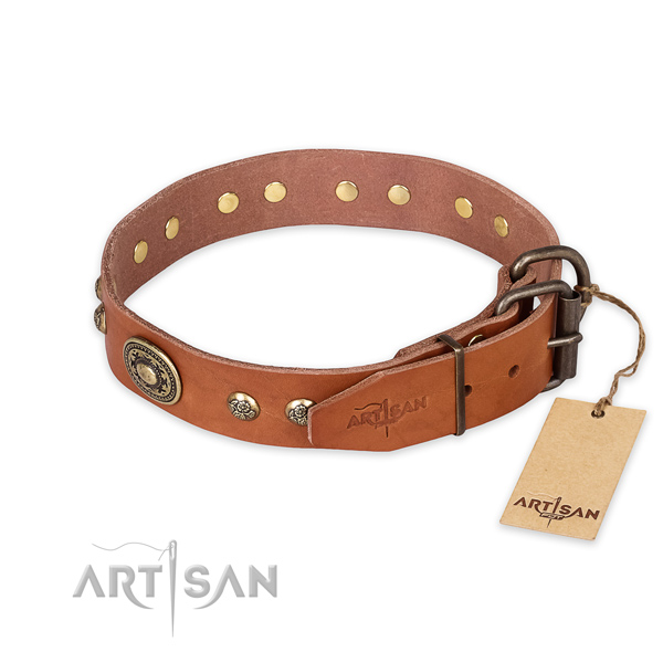 Reliable hardware on natural leather collar for basic training your canine