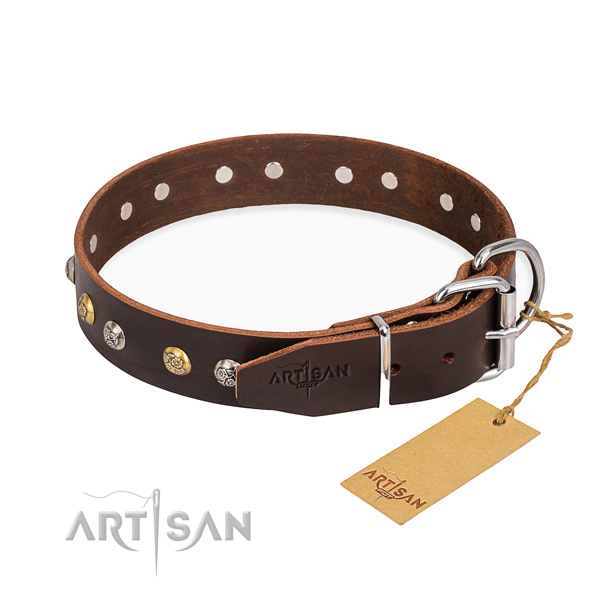 High quality full grain natural leather dog collar handmade for comfy wearing