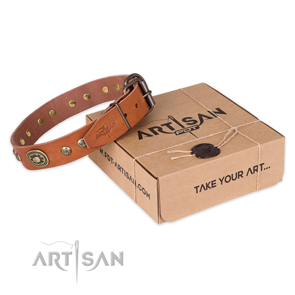 Reliable hardware on full grain genuine leather dog collar for comfy wearing