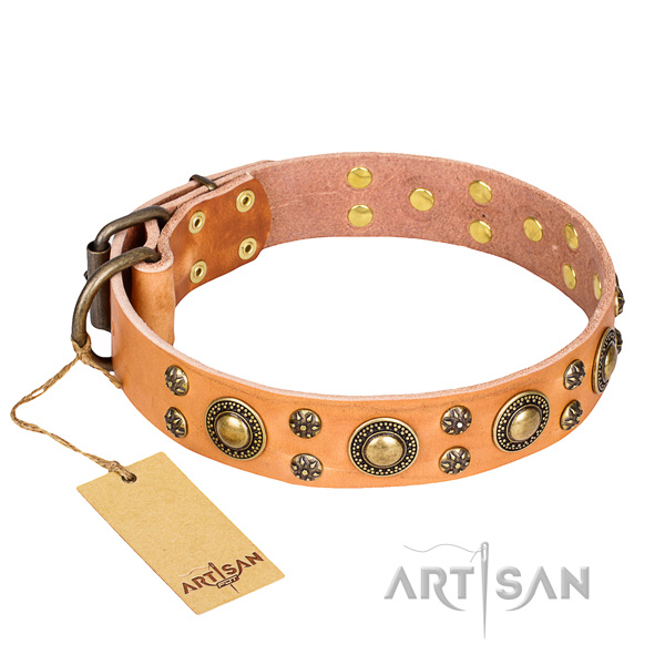 Comfy wearing dog collar of durable natural leather with studs
