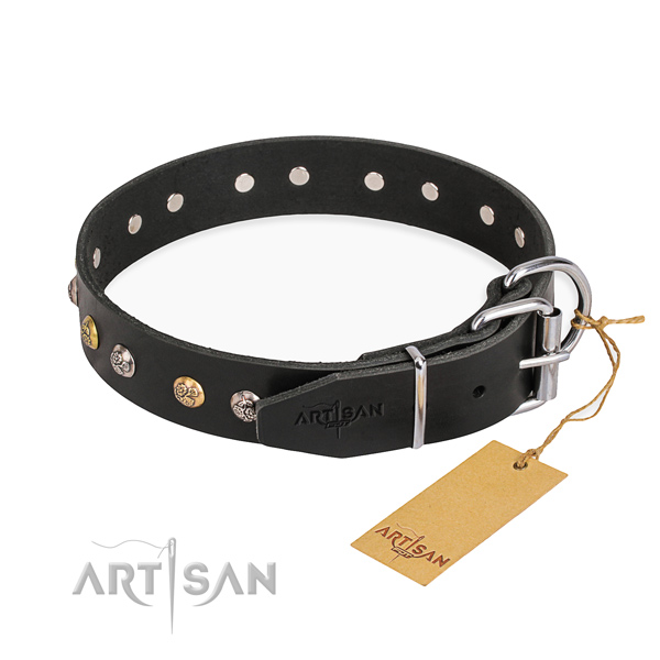 Quality full grain genuine leather dog collar handmade for basic training