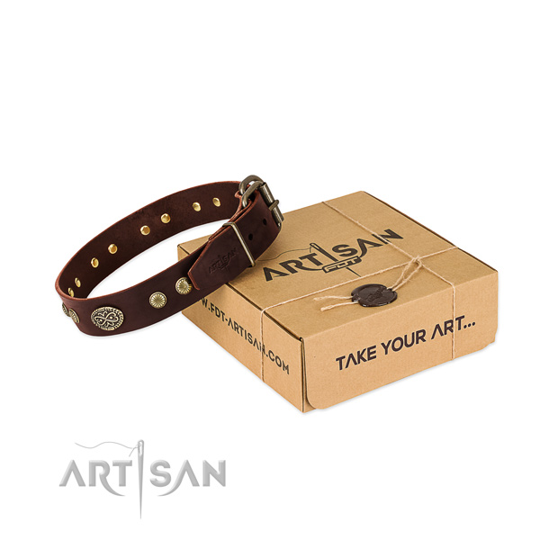 Rust resistant buckle on Genuine leather dog collar for your four-legged friend