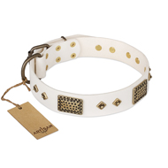 "Snow-covered Gold" FDT Artisan White Leather dog Collar "Snow-covered Gold" FDT Artisan White Leather dog Collar
