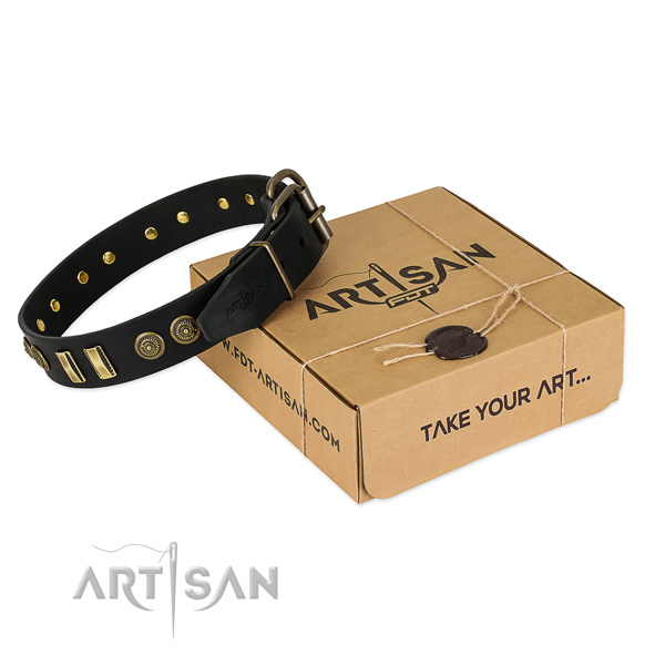 Durable buckle on leather dog collar for your pet