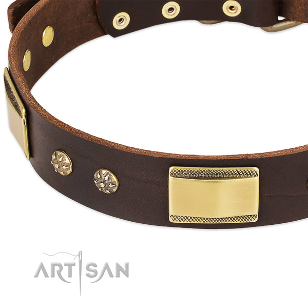 Corrosion resistant fittings on full grain leather dog collar for your pet