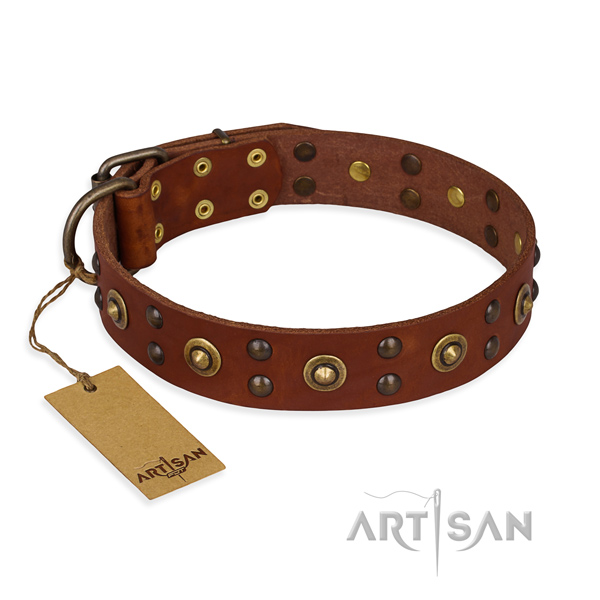 Easy wearing full grain genuine leather dog collar with reliable traditional buckle