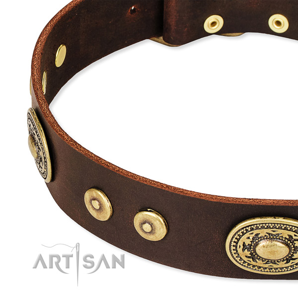 Adorned dog collar made of soft to touch natural genuine leather