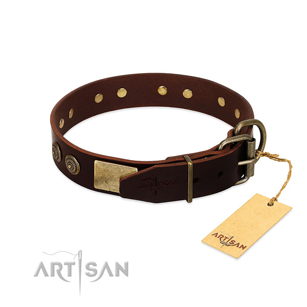 Strong fittings on genuine leather dog collar for your dog