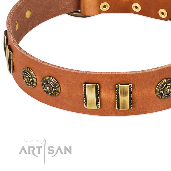 Corrosion resistant hardware on full grain natural leather dog collar for your dog