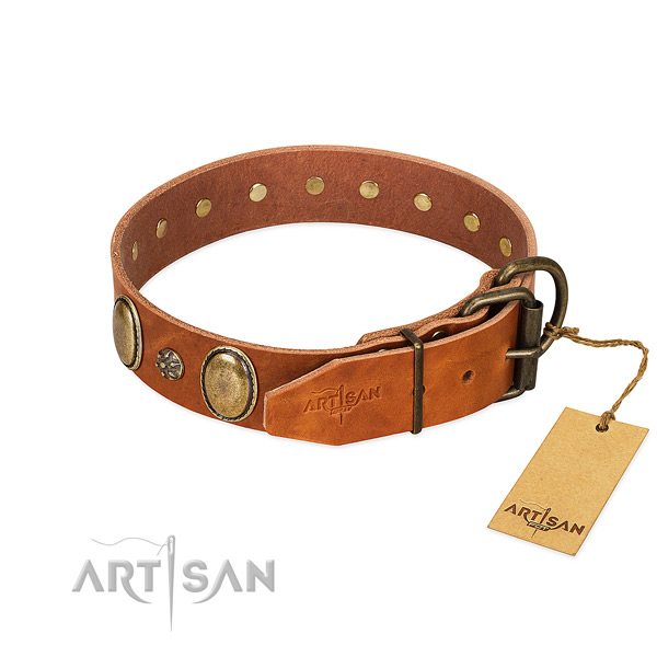 Walking soft to touch genuine leather dog collar