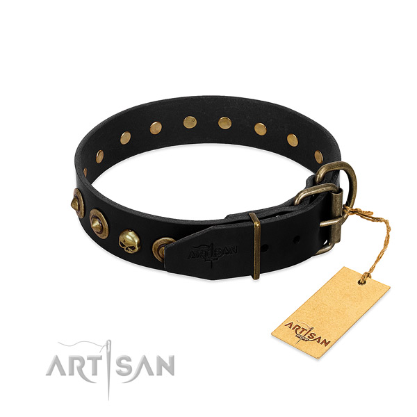 Full grain genuine leather collar with fashionable studs for your four-legged friend